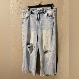 Risen Light Blue Distressed Flare Ankle Jeans